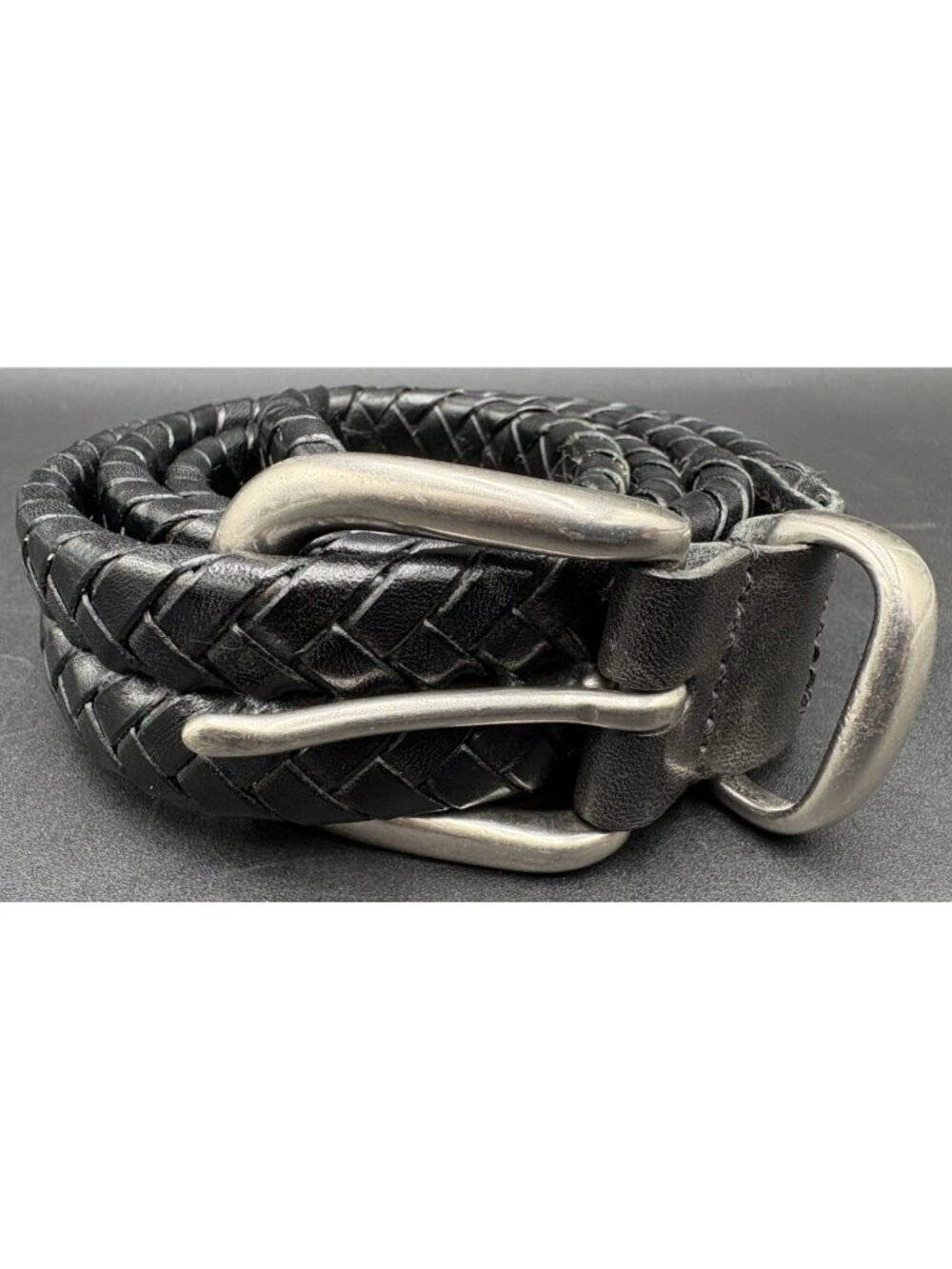 Coach 5962 Black Leather Heavy Braided Belt Brass Buckle Adjustable 32,34,36,38,